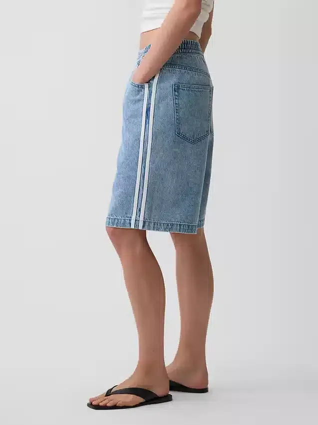 11" Mid Rise Ultrasoft Easy Stripe Longline Denim Shorts
