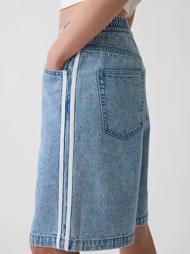 11" Mid Rise Ultrasoft Easy Stripe Longline Denim Shorts
