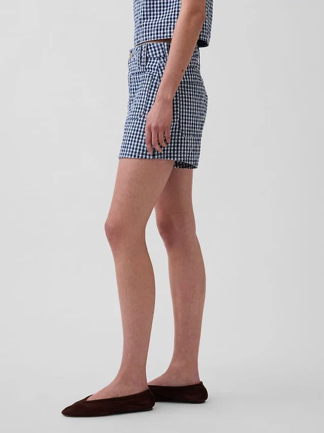 3.5" High Rise Gingham Relaxed Straight Denim Shorts