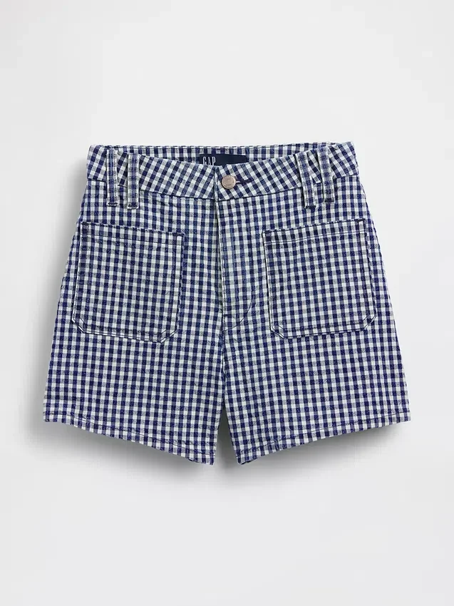 3.5" High Rise Gingham Relaxed Straight Denim Shorts