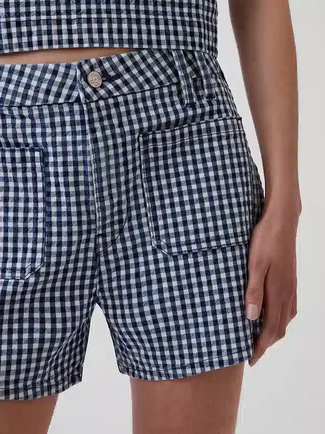 3.5" High Rise Gingham Relaxed Straight Denim Shorts