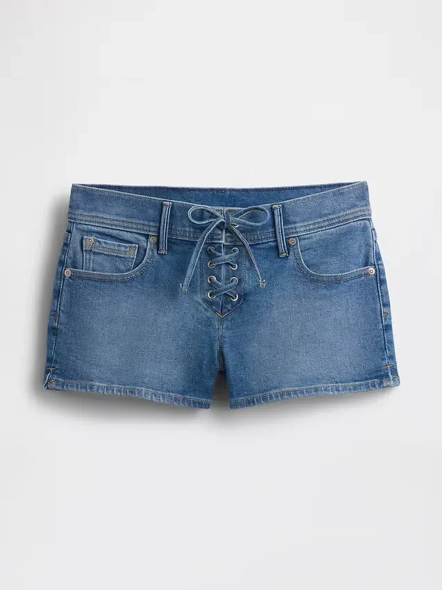 3" Low Rise Lace-Up Denim Shorts