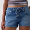 3" Low Rise Lace-Up Denim Shorts