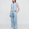 365 High Rise Ultrasoft Denim Pleated Ankle Trousers