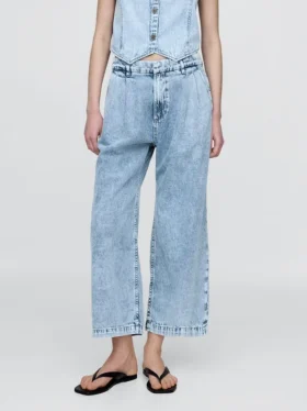 365 High Rise Ultrasoft Denim Pleated Ankle Trousers