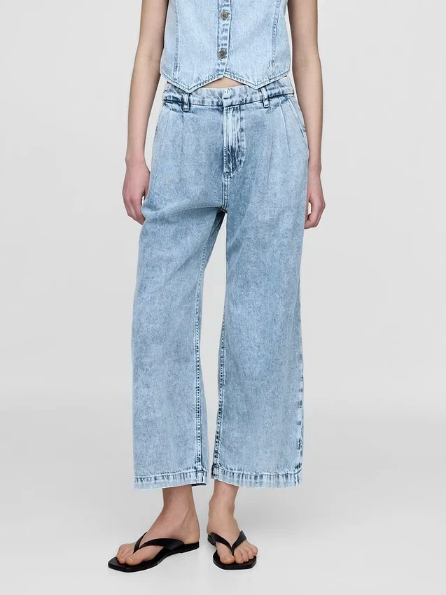 365 High Rise Ultrasoft Denim Pleated Ankle Trousers