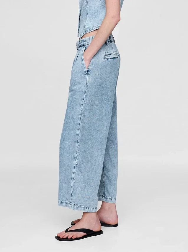 365 High Rise Ultrasoft Denim Pleated Ankle Trousers
