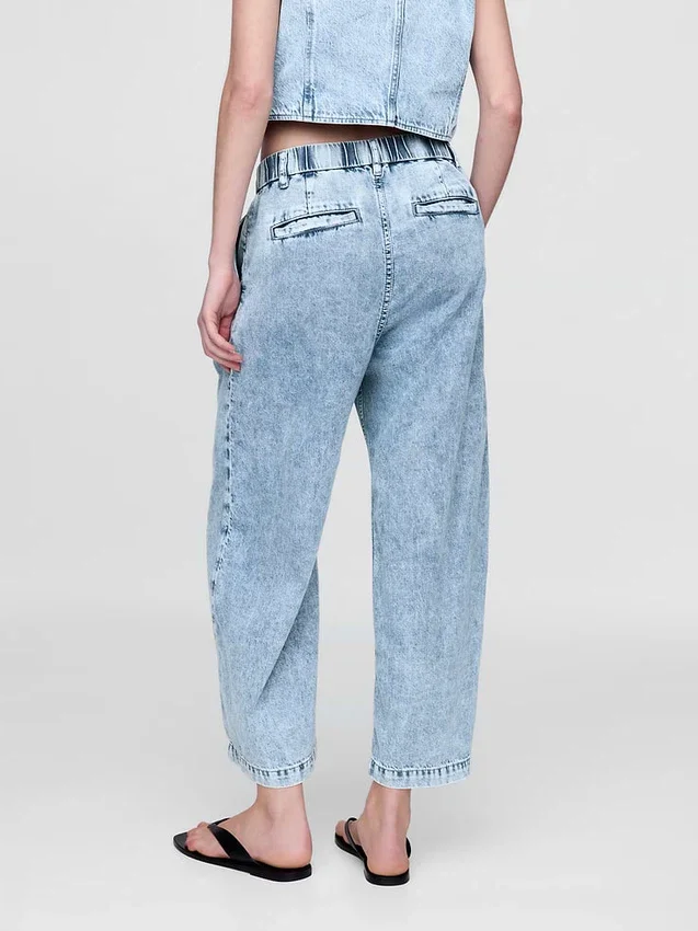 365 High Rise Ultrasoft Denim Pleated Ankle Trousers