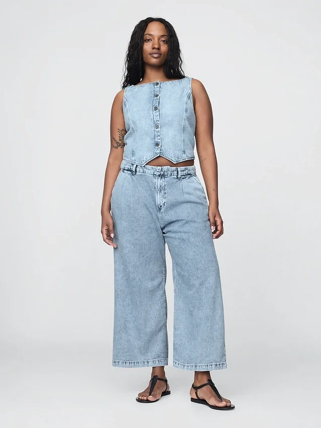365 High Rise Ultrasoft Denim Pleated Ankle Trousers