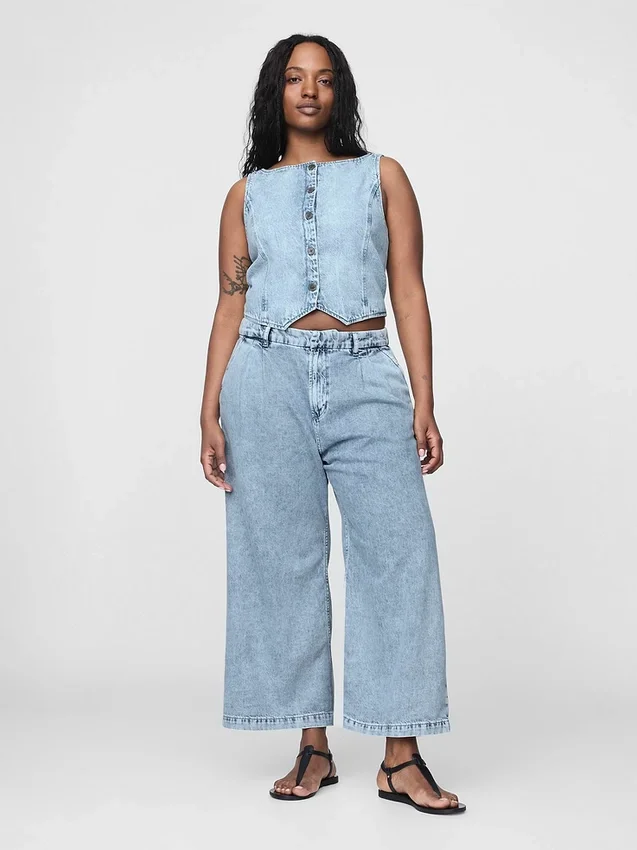365 High Rise Ultrasoft Denim Pleated Ankle Trousers