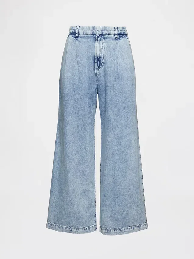 365 High Rise Ultrasoft Denim Pleated Ankle Trousers