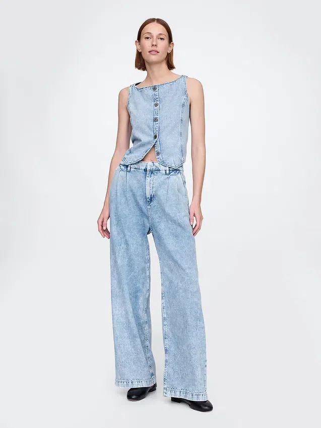 365 High Rise Ultrasoft Pleated Denim Trousers