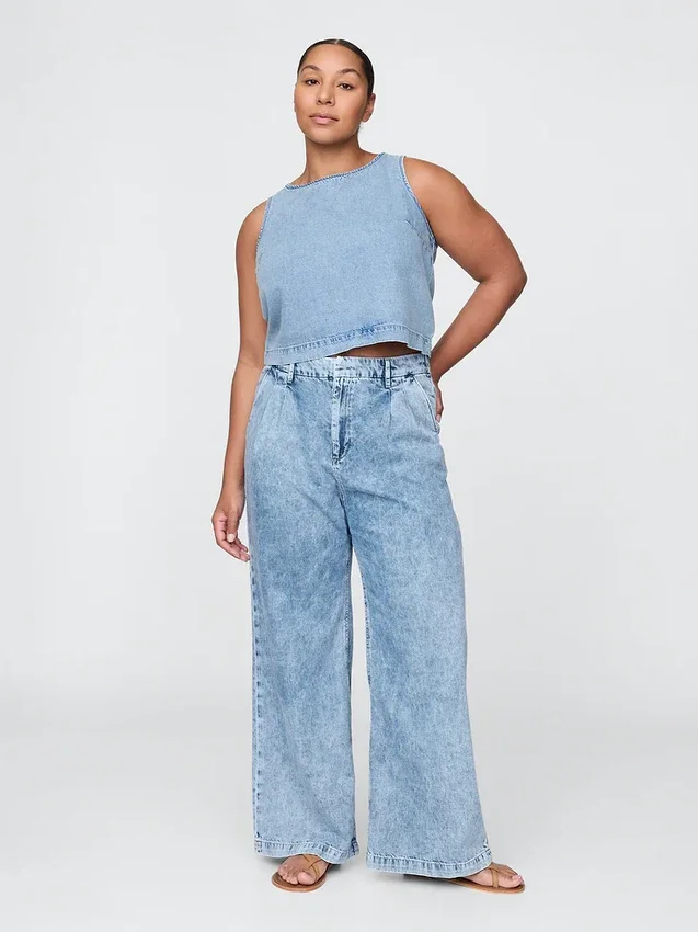 365 High Rise Ultrasoft Pleated Denim Trousers