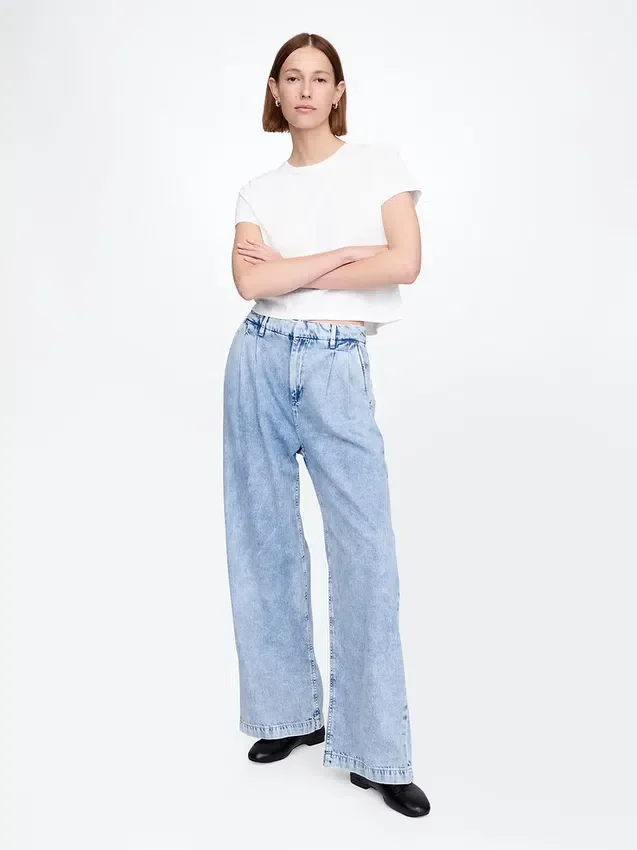 365 High Rise Ultrasoft Pleated Denim Trousers