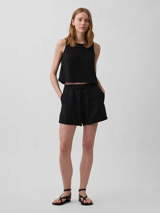 4" Mid Rise Cotton Gauze Easy Shorts