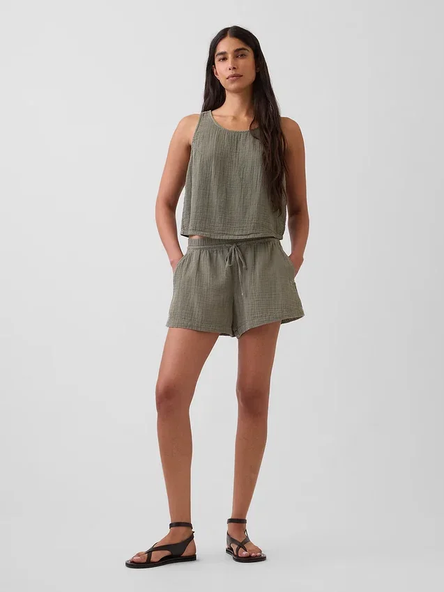 4" Mid Rise Cotton Gauze Easy Shorts