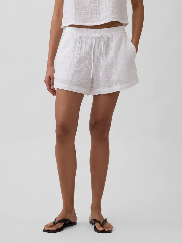 4" Mid Rise Cotton Gauze Easy Shorts