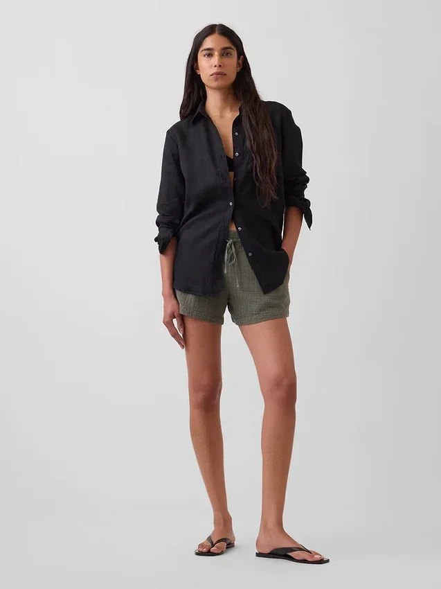 4" Mid Rise Cotton Gauze Easy Shorts