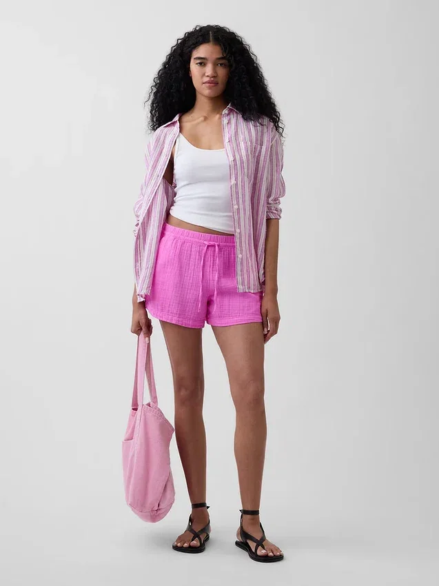 4" Mid Rise Cotton Gauze Easy Shorts