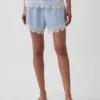 4" Mid Rise Linen-Blend Lace-Trim Shorts
