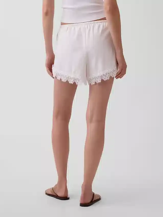 4" Mid Rise Linen-Blend Lace-Trim Shorts
