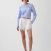 4" Mid Rise Linen-Blend Lace-Trim Shorts