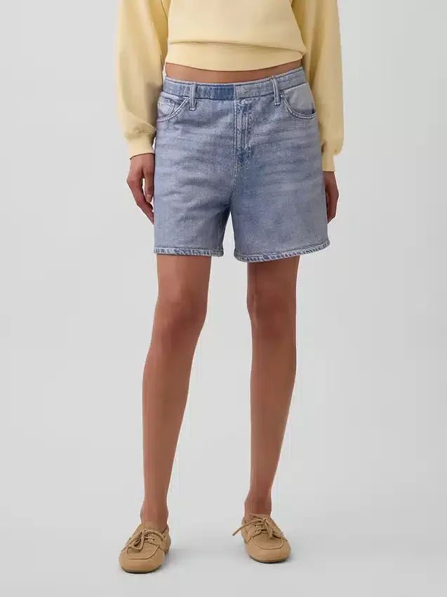 5" Mid Rise Printed Knit Denim Easy Shorts