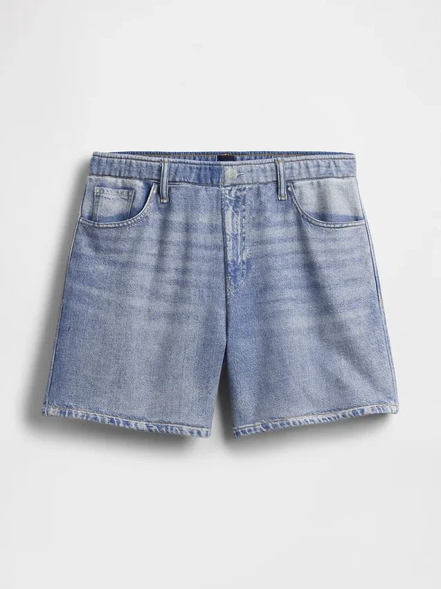 5" Mid Rise Printed Knit Denim Easy Shorts