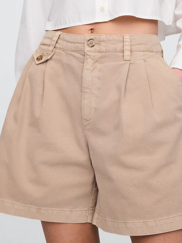 6" Mid Rise Twill Pleated Trouser Shorts