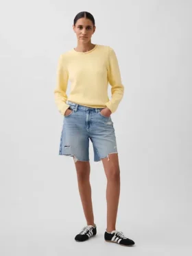 8" Mid Rise Loose Denim Bermuda Shorts