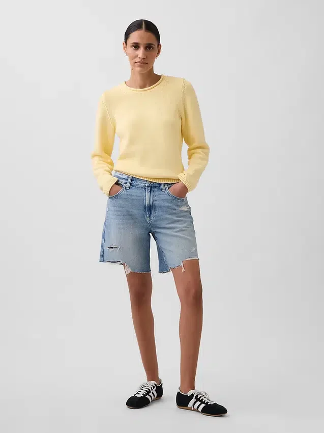 8" Mid Rise Loose Denim Bermuda Shorts