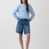 8" Mid Rise Loose Denim Bermuda Shorts