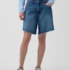 8" Mid Rise Loose Denim Bermuda Shorts