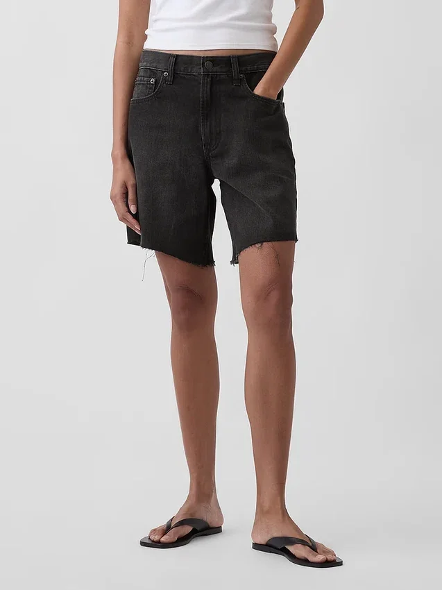 8" Mid Rise Loose Denim Bermuda Shorts