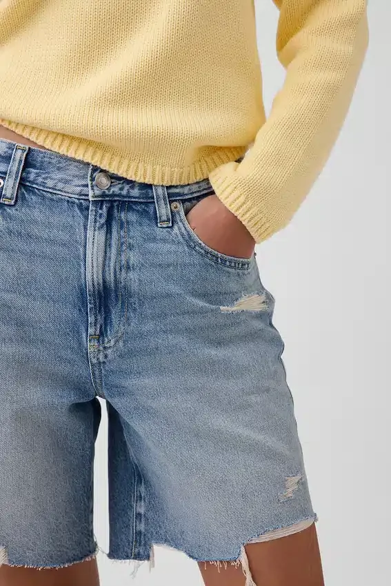 8" Mid Rise Loose Denim Bermuda Shorts