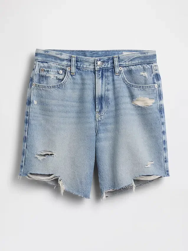 8" Mid Rise Loose Denim Bermuda Shorts