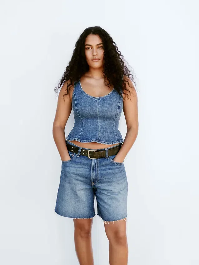 8" Mid Rise Loose Denim Bermuda Shorts