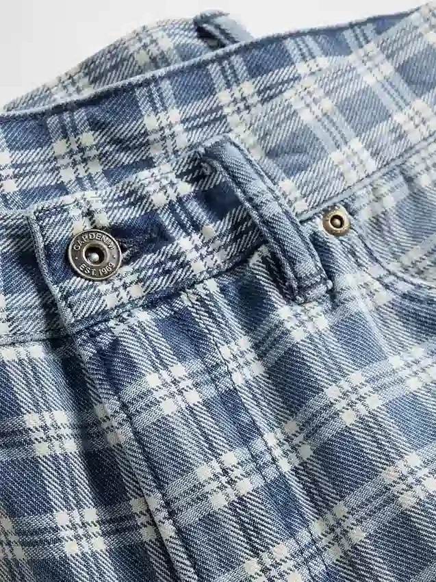 90S Loose Denim Plaid Shorts