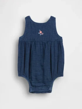 Baby Cotton Gauze Denim Bubble Bodysuit
