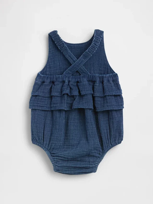 Baby Cotton Gauze Denim Bubble Bodysuit