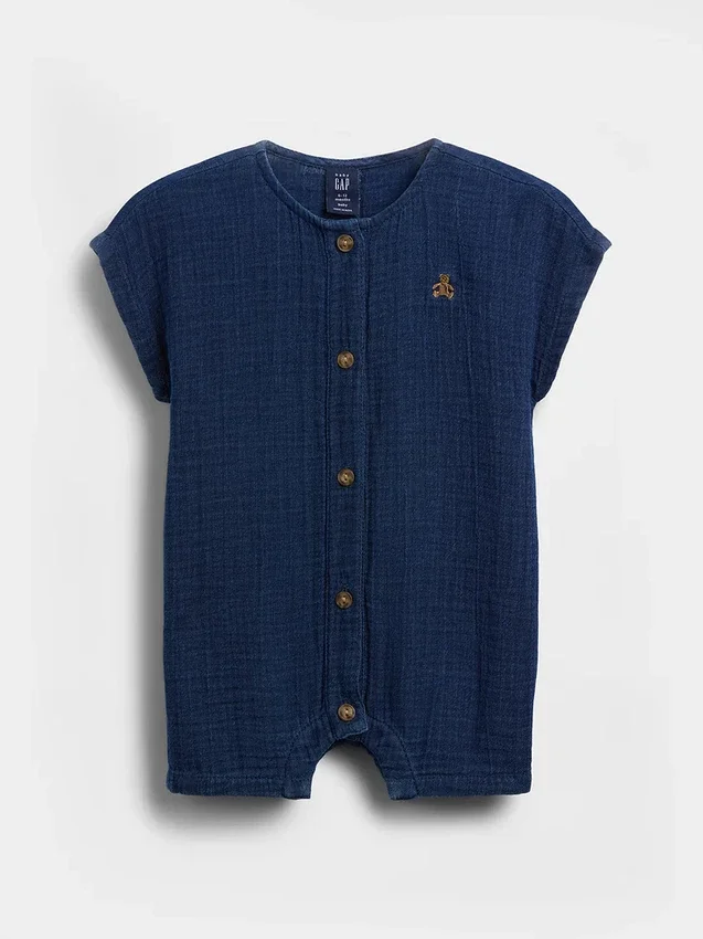 Baby Cotton Gauze Denim Shorty One-Piece