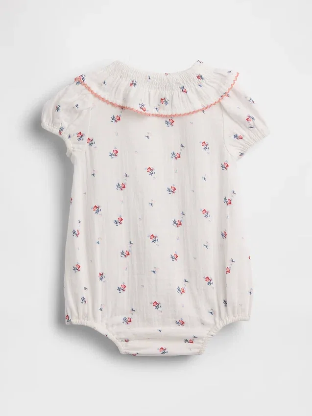 Baby Cotton Gauze Floral Collared Bodysuit