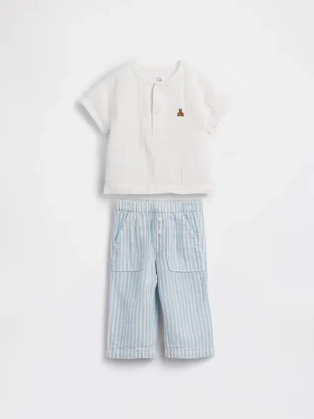 Baby Cotton Gauze Henley Outfit Set