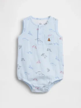 Baby Cotton Gauze Henley Pocket Tank Bodysuit