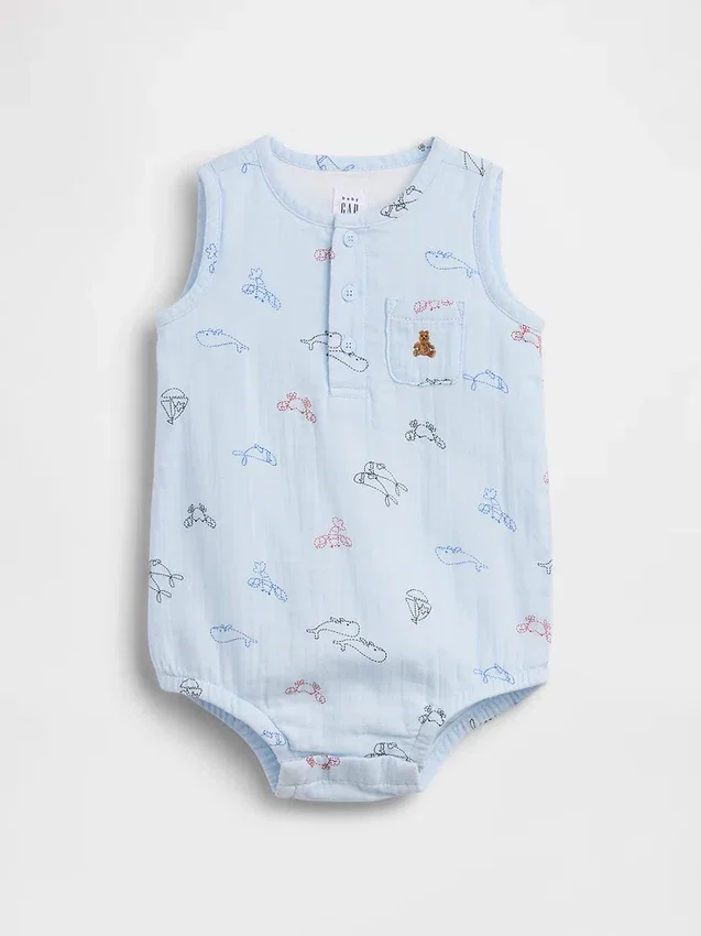 Baby Cotton Gauze Henley Pocket Tank Bodysuit