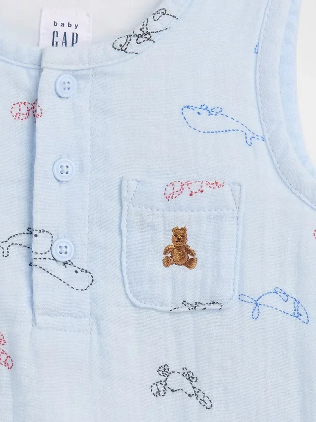 Baby Cotton Gauze Henley Pocket Tank Bodysuit