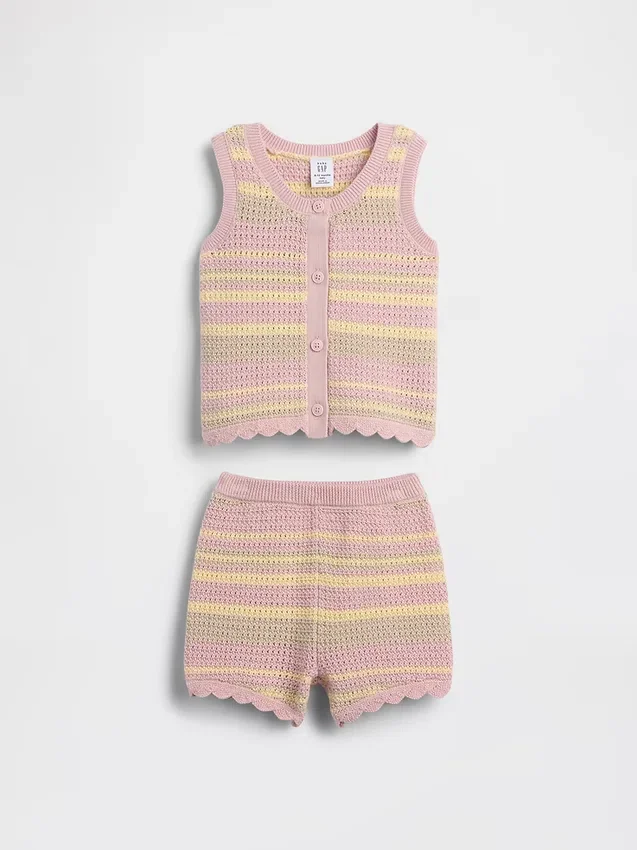 Baby Crochet Stripe Vest Outfit Set