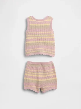 Baby Crochet Stripe Vest Outfit Set