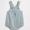 Baby Denim Stripe Bear Pocket Bubble Overalls