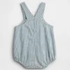 Baby Denim Stripe Bear Pocket Bubble Overalls